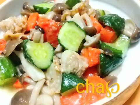 きゅうりとベビーホタテの塩麹いため